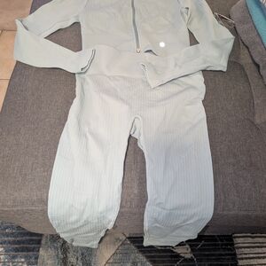 Chic Light Blue Ribbed Two-Piece Set